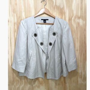 Larry Levine linen blend jacket blazer lagenlook neutral timeless casual women L